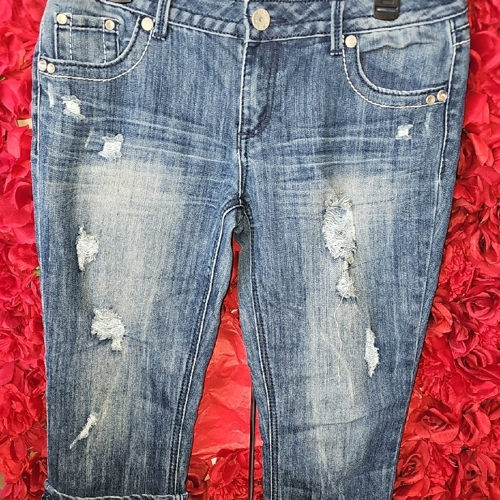 Almost Famous Women's Distressed Blue Jeans for Women Size 11